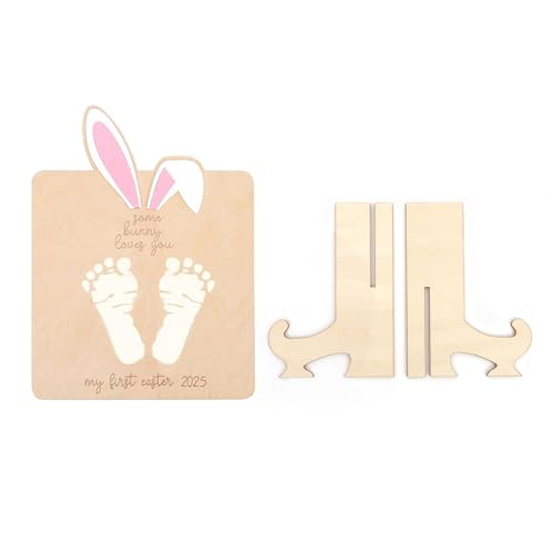 MARCBUSE Holzbrett mit Aufschrift "Easters Footprint Keepsakes" für Babys erste Ostermeilensteine, Holzschild und Kinderzimmer-Tischdekoration von MARCBUSE