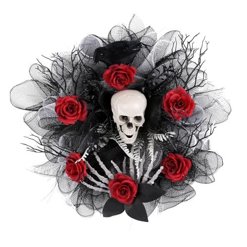 MARCBUSE Mystische Halloween-Rose und Skelett-Kopfschmuck, weich, Festival-Kopfbedeckung mit Totenkopf für Themenveranstaltungen von MARCBUSE