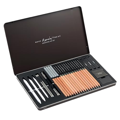 MARCO Skizzen Zeichen Bleistift Set 27 Stück Skizzier-Set Geschenke für Kunststudenten Skizzieren, Färben und Mischen geeignet, ideal für Anfänger und erfahrene Künstler（27 Stück） von MARCO