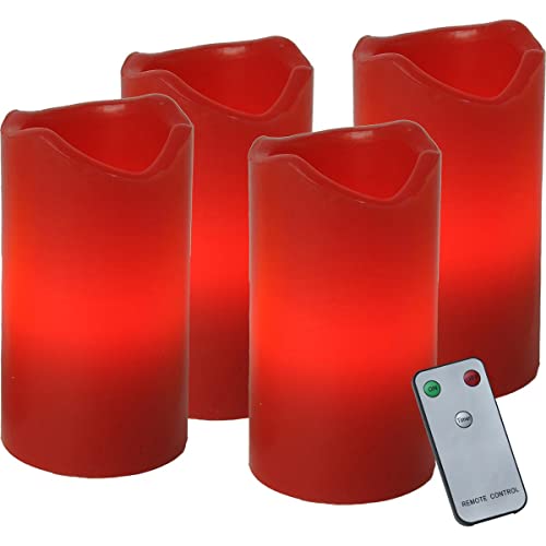 LED Kerzenset - Echtwachs - flackernde LED - Timer - Fernbedienung - 4er Set (rot) von MARELIDA