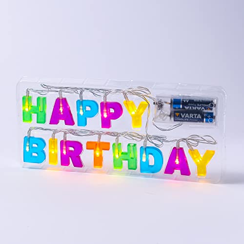 LED Lichterkette HAPPY BIRTHDAY - 13 warmweiße LED - L: 1,10m - Batteriebetrieb - bunt von MARELIDA