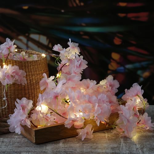 LED Lichterkette Kirschblüten Deko Blumengirlande Timer L: 1,8m (Rosa Blüten) von MARELIDA