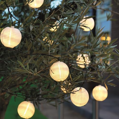 LED Lichterkette Lampion für Garten Balkon Terrasse Lampionkette mit 20 weißen Lampions 5,7m 8 Modi Outdoor Lichterkette Girlande von MARELIDA