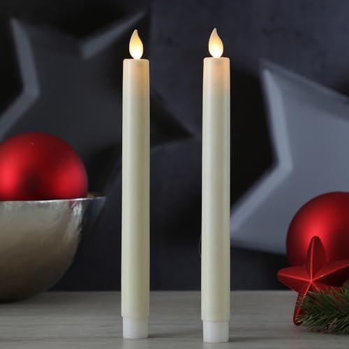 MARELIDA LED Stabkerzen - Kunststoff - bewegliche Flamme - Timer - H: 24cm - 2er Set (Creme) von MARELIDA