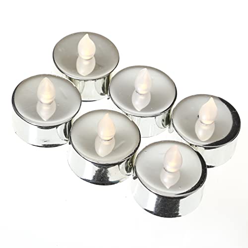 MARELIDA LED Teelichter - warmweiße flackernde Flamme - Batteriebetrieb - D: 3,8cm - 6er Set - glänzend lackiert LED Kerze (silber) von MARELIDA