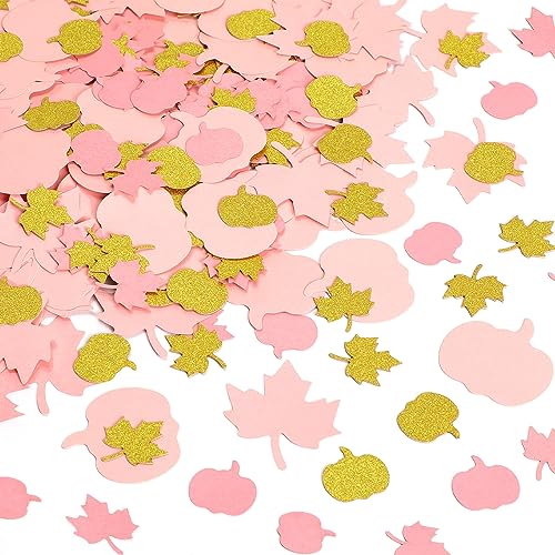 MARFOREVER 350 Stück Herbst Thanksgiving Kürbis Ahornblatt Konfetti, kleiner Kürbis Baby Shower Thanksgiving Rosa Gold Glitzer Konfetti Thanksgiving Tischdekorationen für Geburtstagsparty Supplies von MARFOREVER