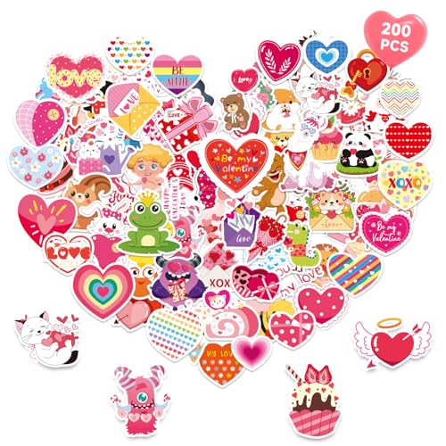 MARFOREVER Herzen Sticker, 200 Stück Selbstklebende Herzen Aufkleber Erwachsene Sticker Liebe Sticker Set Sticker Fotoalbum DIY Scrapbooking Dekoration für Valentinstag Geburtstag Hochzeit von MARFOREVER