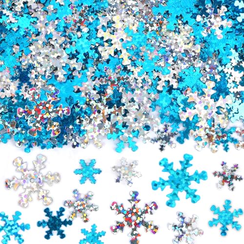 MARFOREVER Schneeflocken Konfetti, Glitzernde Tischdeko Weihnachten Weihnachten Dekoration Confetti Weiß Blau Party-Dekorationen Hochzeit Streudeko Silvester Frozen Geburtstagsdeko von MARFOREVER