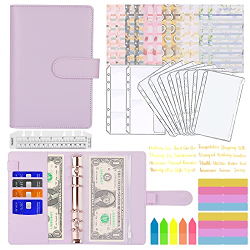 A6 Binder Budget, MARICATO 29-Stück Budget Planner, 6 Löcher Loseblatt Notizbuch Geld Organizer mit Budgetblättern/Binder kartentaschen/Aufklebern/Bunte Indexetiketten/Lineal, für Arbeit-Violett von MARICATO