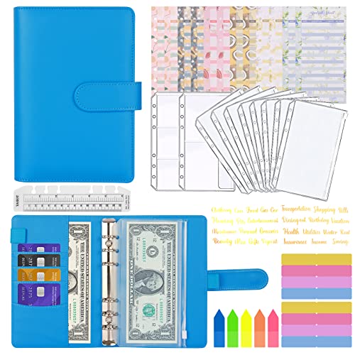 A6 Binder Budget, MARICATO 29-Stück Budget Planner, 6 Löcher Loseblatt Notizbuch Geld Organizer mit Budgetblättern/Binder kartentaschen/Aufklebern/Bunte Indexetiketten/Lineal, für Arbeit-Himmelblau von MARICATO