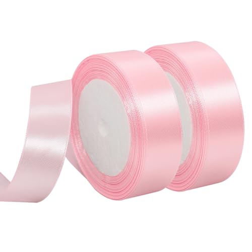 MARTCATO Satinband Rosa 2 Rollen, 25 mm Breit Schleifenband Rosa Dekoband, 46 Meters Geschenkband Breit Schleifenband Hochzeit Taufe Geschenkverpackung Bastelarbeiten Deko Party Geburtstag Band von MARICATO