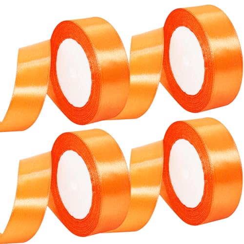 MARTCATO Satinband Orange 4 Rollen, 25 mm Breit Schleifenband Orange Dekoband, 92 Meters Geschenkband Breit Schleifenband Hochzeit Taufe Geschenkverpackung Bastelarbeiten Deko Party Geburtstag Band von MARICATO