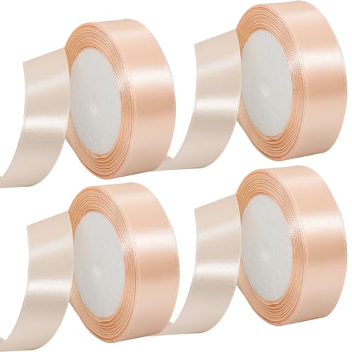 MARTCATO Satinband Champagner Rosa 4 Rollen, 25 mm Breit Schleifenband Dekoband, 92 Meters Geschenkband Breit Schleifenband Hochzeit Taufe Geschenkverpackung Deko Party Geburtstag Band von MARICATO