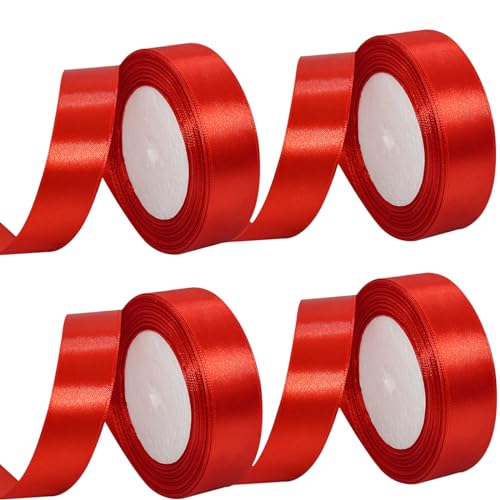 MARTCATO Satinband Rot 4 Rollen, 25 mm Breit Schleifenband Rotes Dekoband, 92 Meters Geschenkband Breit Schleifenband Hochzeit Taufe Geschenkverpackung Bastelarbeiten Deko Party Geburtstag Band von MARICATO