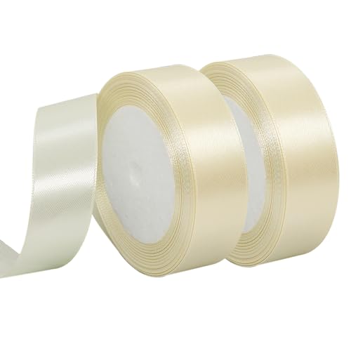 MARTCATO Satinband Beige 2 Rollen, 20 mm Breit Schleifenband Beige Dekoband, 46 Meters Geschenkband Breit Schleifenband Hochzeit Taufe Geschenkverpackung Bastelarbeiten Deko Party Geburtstag Band von MARICATO