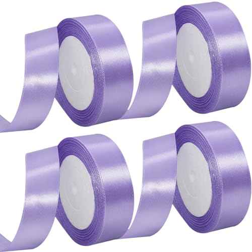 MARTCATO Satinband Lavendel 4 Rollen, 25 mm Breit Schleifenband Lavendel Dekoband, 92 Meters Geschenkband Breit Schleifenband Hochzeit Taufe Geschenkverpackung Deko Party Geburtstag Band von MARICATO