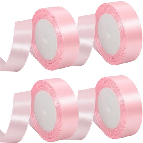 MARTCATO Satinband Rosa 4 Rollen, 25 mm Breit Schleifenband Rosa Dekoband, 92 Meters Geschenkband Breit Schleifenband Hochzeit Taufe Geschenkverpackung Bastelarbeiten Deko Party Geburtstag Band von MARICATO