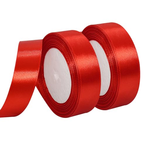 MARTCATO Satinband Rot 2 Rollen, 25 mm Breit Schleifenband Rotes Dekoband, 46 Meters Geschenkband Breit Schleifenband Hochzeit Taufe Geschenkverpackung Bastelarbeiten Deko Party Geburtstag Band von MARICATO