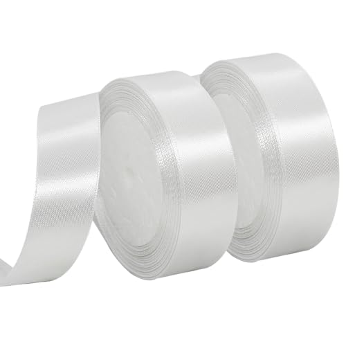 MARTCATO Satinband Weiss 2 Rollen, 25 mm Breit Schleifenband Weiss Dekoband, 46 Meters Geschenkband Breit Schleifenband Hochzeit Taufe Geschenkverpackung Bastelarbeiten Deko Party Geburtstag Band von MARICATO