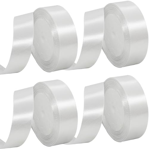 MARTCATO Satinband Weiss 4 Rollen, 25 mm Breit Schleifenband Weiss Dekoband, 92 Meters Geschenkband Breit Schleifenband Hochzeit Taufe Geschenkverpackung Bastelarbeiten Deko Party Geburtstag Band von MARICATO