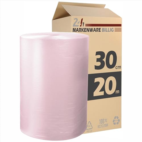 Luftpolsterfolie kleine Rolle 30cm x 20m Noppenfolie - Bubble Wrap Verpackungsmaterial - Polster - Pack - & Verpackungsfolie (1x 30cm x 20m) von MARKENWARE BILLIG