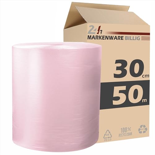 Luftpolsterfolie kleine Rolle 30cm x 50m Noppenfolie - Bubble Wrap Verpackungsmaterial - Polster - Pack - & Verpackungsfolie (1x 30cm x 50m) von MARKENWARE BILLIG