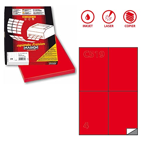 Markin 210 C519ro Rectangle Permanent Red 400PC (S) Self-Adhesive Label – Self-Adhesive Labels (Red, Rectangle, Permanent, A4, Cellulose, 70 g/m²) von MarkIn