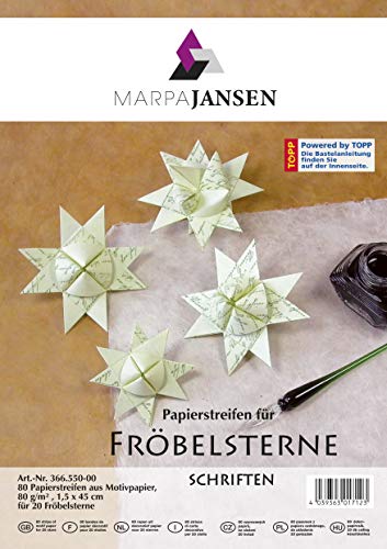 MarpaJansen Papierstreifen für Fröbelsterne - (1,5 x 45 cm, 80 Streifen, 80 g/m²) - Motivpapier - Schriften von MARPAJANSEN