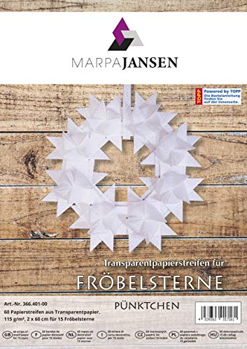 MarpaJansen Papierstreifen für Fröbelsterne - (2 x 60 cm, 60 Streifen, 115 g/m²) - Transparentpapier - Pünktchen weiß von MARPAJANSEN