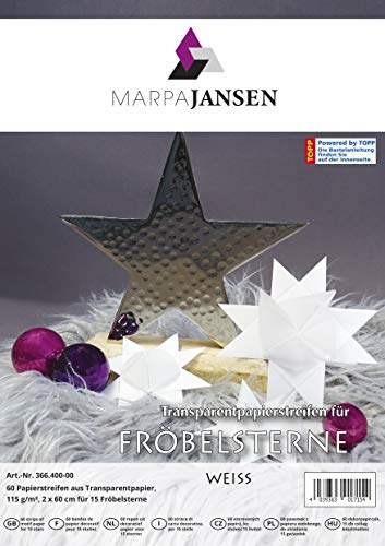 MarpaJansen Papierstreifen für Fröbelsterne - (2 x 60 cm, 60 Streifen, 115 g/m²) - Transparentpapier - uni weiß von MARPAJANSEN