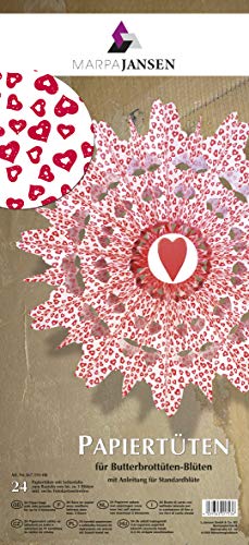 MarpaJansen Papiertüten für Deko-Sterne/Blüten - Bastelset - Butterbrottüten - (10 x 22 cm, 24 Stück) - inkl. Bastelanleitung - Herzen von MARPAJANSEN