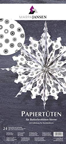 MarpaJansen Papiertüten für Deko-Sterne/Blüten - Bastelset - Butterbrottüten - (10 x 22 cm, 24 Stück) - inkl. Bastelanleitung - Kreislelemente von MARPAJANSEN
