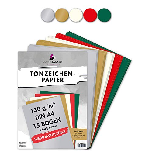 MarpaJansen Tonzeichenpapier 5 Weihnachtsfarben, DIN A4, 15 Bogen, 130 g/m² von MARPAJANSEN