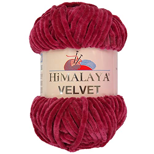 Marriner Himalaya Velvet Super Chunky Garn mit 100% Polyester, 14/16-lagig, zum Stricken und Häkeln, vegan und hypoallergen (Berry 100 g Einzelknäuel) von MARRINER