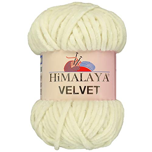 Marriner Himalaya Velvet Super Chunky Garn mit 100 % Polyester, 14/16-lagig, zum Stricken und Häkeln, vegan und hypoallergen (Creme, 100 g Einzelknäuel) von MARRINER