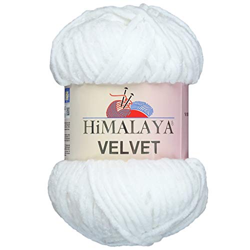 Marriner Himalaya Velvet Super Chunky Garn mit 100% Polyester, 14/16-lagig, zum Stricken und Häkeln, vegan und hypoallergen (Weiß, 100 g Einzelknäuel) von MARRINER