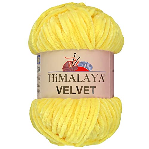 Marriner Himalaya Velvet Super Chunky Garn mit 100% Polyester, 14/16-lagig, zum Stricken und Häkeln, vegan und hypoallergen (Zitrone, 100 g Einzelknäuel) von MARRINER