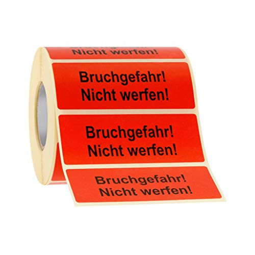 Etiketten Aufkleber Bruchgefahr! Nicht werfen! rot 1000 Stück 90x35mm Warnetikett auf Rolle 593107 von MASHPAPER