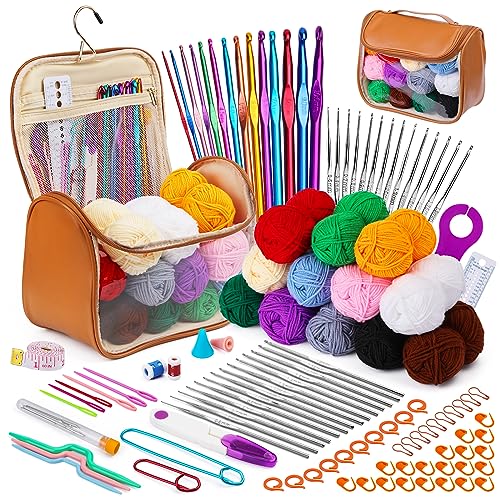 MASPHY 107-teiliges Häkelnadel-Set für Anfänger, Häkelnadel-Set mit Garn, komplettes Häkelnadel-Set mit Häkelzubehör für Anfänger und Profis, Häkel-Set für DIY-Projekte von MASPHY