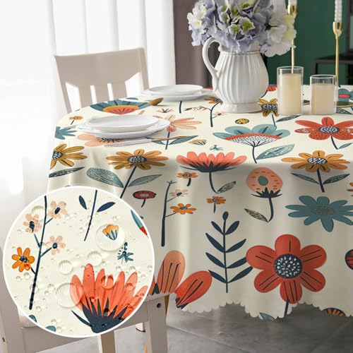 MAST DOO Tischdecke, rund, 150 cm, Outdoor-Tischdecke, abwischbar, wasserdicht, Polyester-Tischdecke, Blumen-Gartentischdecke für Zuhause und Party, Festlich, Picknick, Küche, Hochzeit von MAST DOO