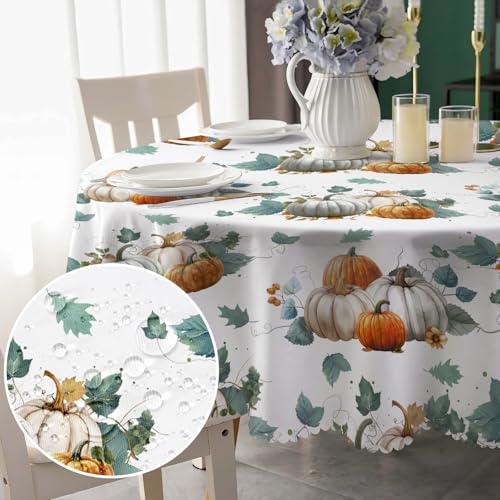 MAST DOO Tischdecke, rund, 150 cm, für den Außenbereich, abwischbar, wasserdicht, Polyester-Tischdecke, Kürbis-Gartentischdecke für Zuhause und Party, Festlich, Picknick, Küche, Hochzeit von MAST DOO