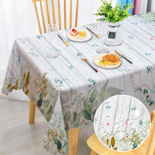 Tischdecke Rechteckig Gartentischdecke Fleckschutz Wasserdicht Tischtuch Pflegeleicht Outdoor Abwaschbar Tischdecken Eukalyptusblättern Landhausstil für Küche Esstisch Hochzeit Festival 110x140cm von MAST DOO