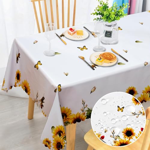 Tischdecke Rechteckig Gartentischdecke Fleckschutz Wasserdicht Tischtuch Pflegeleicht Outdoor Abwaschbar Tischdecken Sonnenblume Landhausstil für Küche Esstisch Hochzeit Festival 110x140cm von MAST DOO