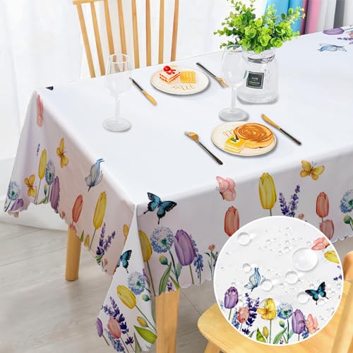 Tischdecke Rechteckig Gartentischdecke Fleckschutz Wasserdicht Tischtuch Pflegeleicht Outdoor Abwaschbar Tischdecken Tulpenblumen Landhausstil für Küche Esstisch Hochzeit Festival 110x140cm von MAST DOO