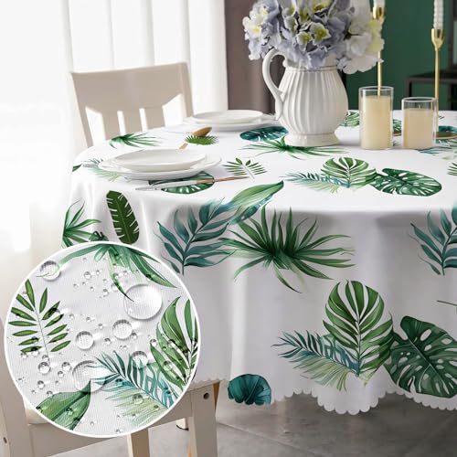 Tischdecke Rund 150cm Hawaiian Palmblätter Tischdecken Abwaschbar Polytester Tischtuch Abwischbare Fleckschutz Wasserdicht Tischdecke für Draußen Küche Party Hochzeiten Deko von MAST DOO