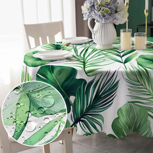 Tischdecke Rund 150cm Hawaiian Palmblätter Tischdecken Abwaschbar Polytester Tischtuch Abwischbare Fleckschutz Wasserdicht Tischdecke für Draußen Küche Party Hochzeiten Deko von MAST DOO