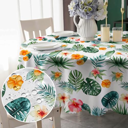 Tischdecke Rund 150cm Hawaiian Palmblätter Tischdecken Abwaschbar Polytester Tischtuch Abwischbare Fleckschutz Wasserdicht Tischdecke für Draußen Küche Party Hochzeiten Deko von MAST DOO