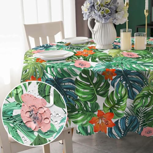 Tischdecke Rund 150cm Hawaiian Palmblätter Tischdecken Abwaschbar Polytester Tischtuch Abwischbare Fleckschutz Wasserdicht Tischdecke für Draußen Küche Party Hochzeiten Deko von MAST DOO