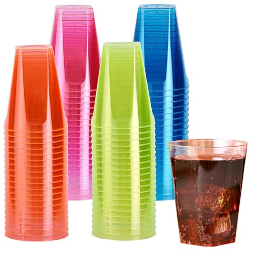 MATANA 160 Stück Bunte Hartplastik Partybecher (Neon, 210ml) - Mehrweg Plastikbecher, Kunststoffbecher, Trinkbecher, Cocktailbecher für Geburtstage, Kinderfeste, Hochzeiten, Partys von MATANA