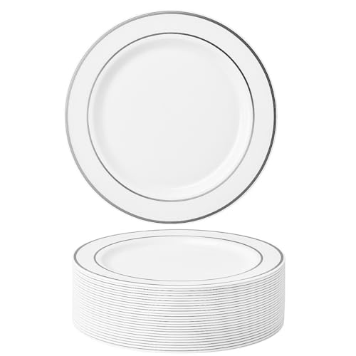 MATANA 50 Premium Weiße Plastik Dessertteller, Kleine Partyteller mit Silbernem Rand, 19cm - Elegant, Stabil & Mehrweg - Hochzeiten, Geburtstage, Taufen, Weihnachten, Grillpartys, Partys MATANA 50 Premium Weiße Plastik Dessertteller, Kleine Partyteller mit Silbernem Rand, 19cm - Elegant, Stabil & Mehrweg - Hochzeiten, Geburtstage, Taufen, Weihnachten, Grillpartys, Partys von MATANA